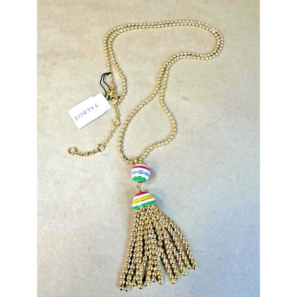 Talbots Vibrant Enamel & Gold Tone Tassel Necklace Statement Chic NWT